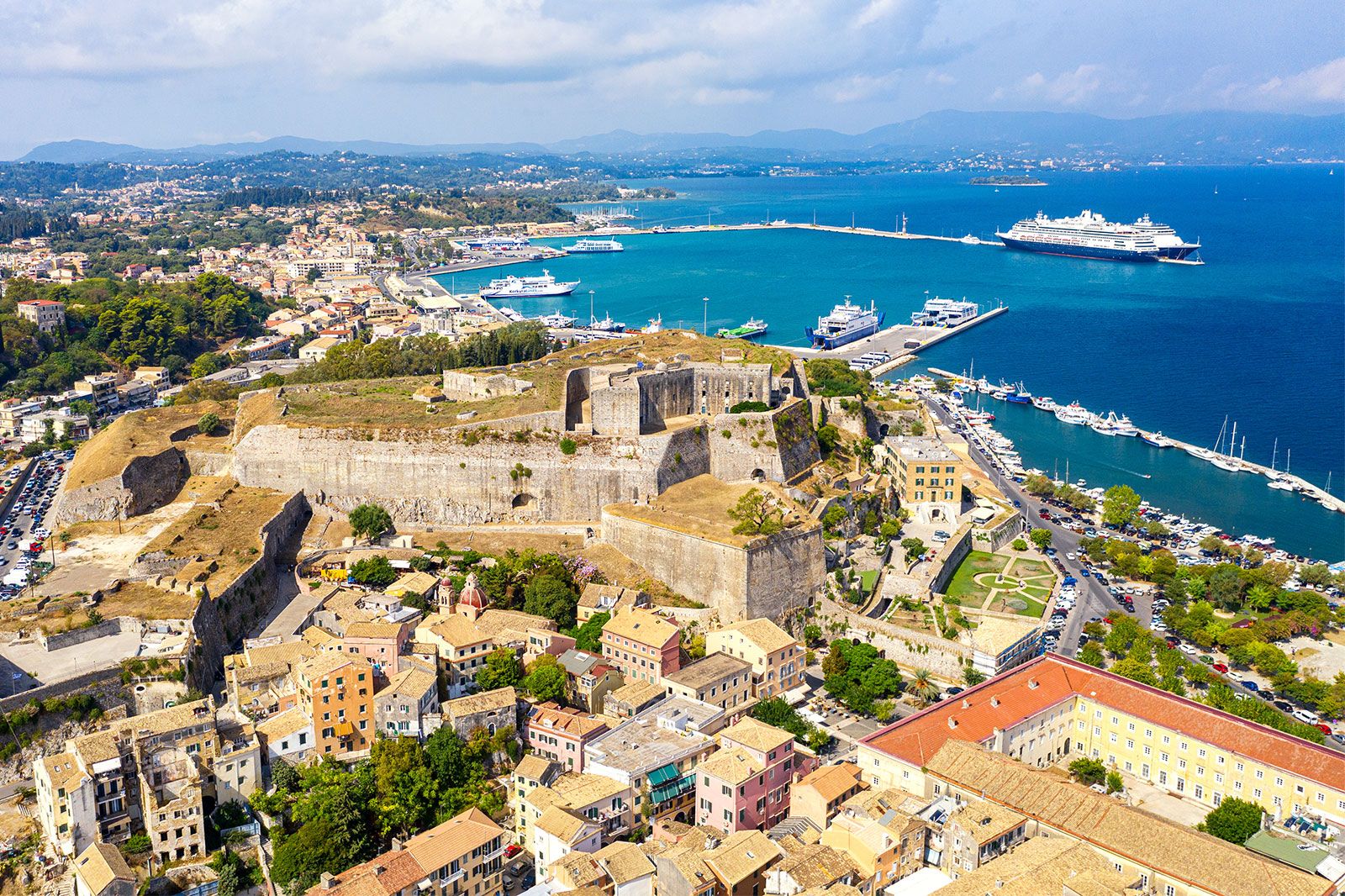 An old fortress by the coast in an old town.