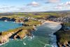An aerial view of a rocky beach coast.