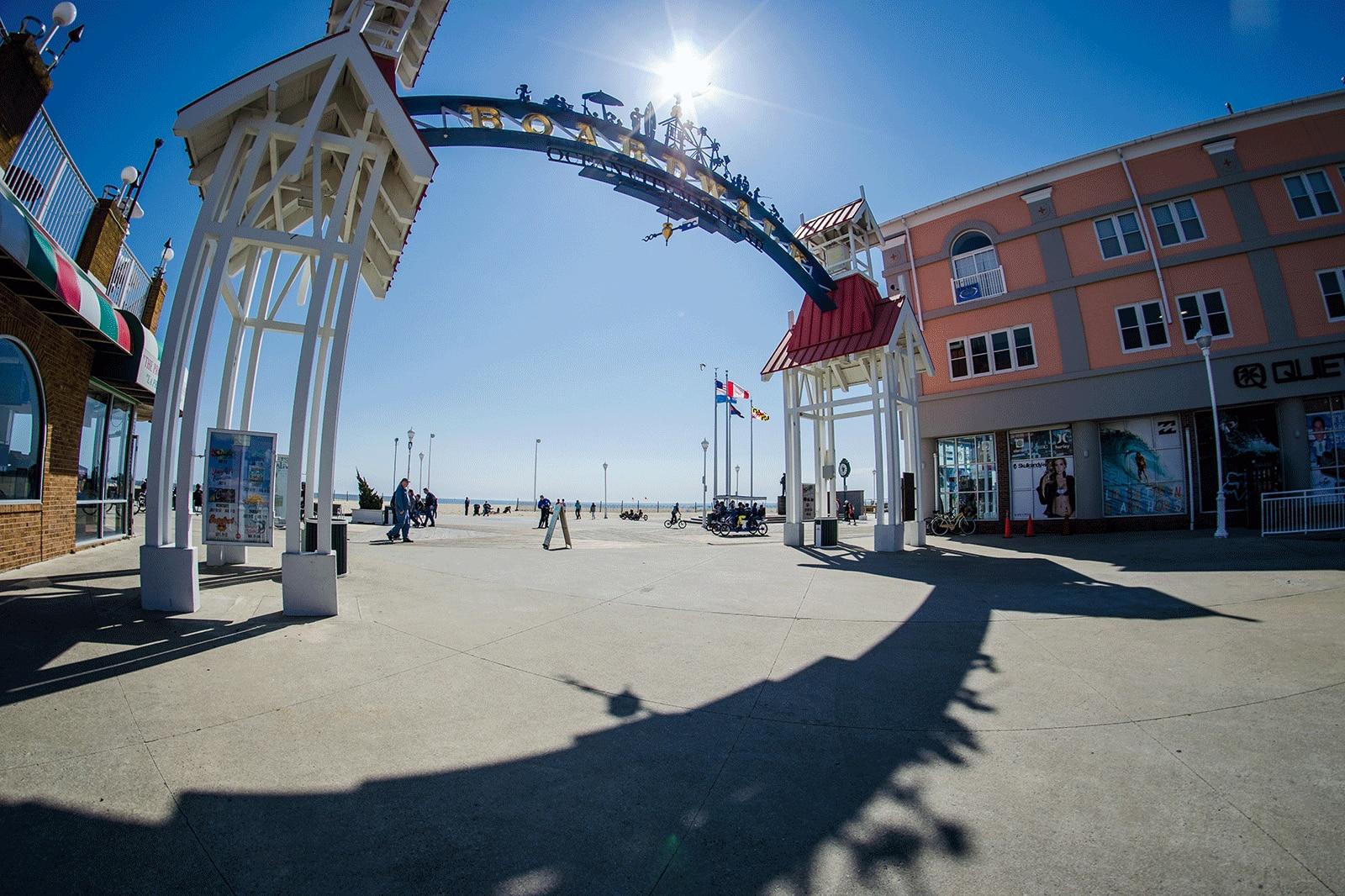 Ocean City boardwalk with shops.