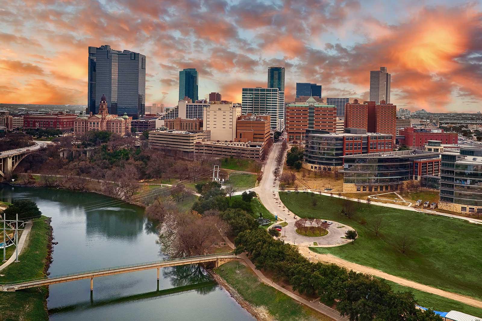 A view of Fort Worth, Texas and the river.