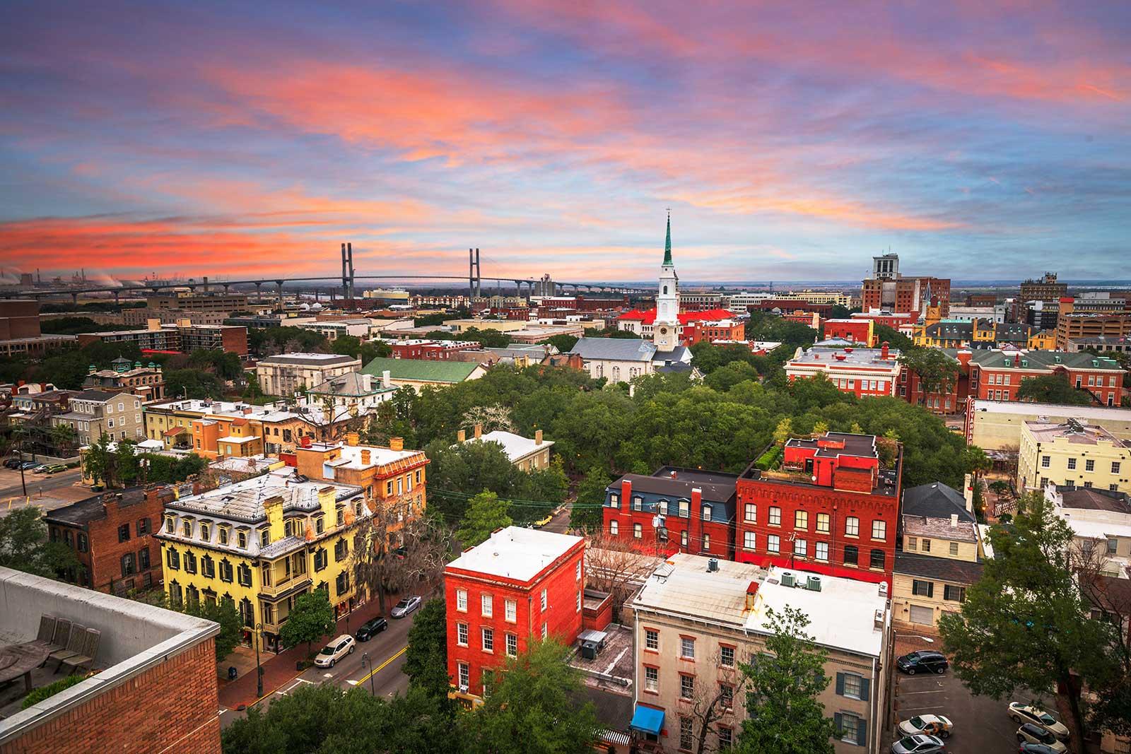 Overview of historic Savannah Georgia, USA.