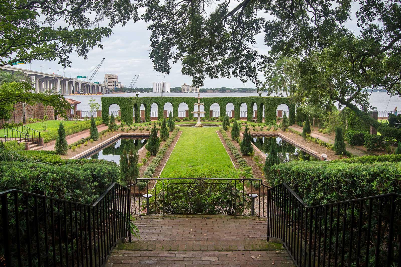 Ornate museum gardens.