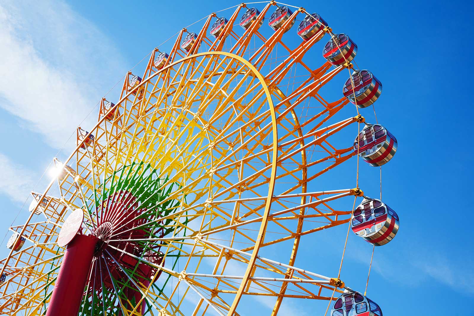 A colourful Ferris wheel.