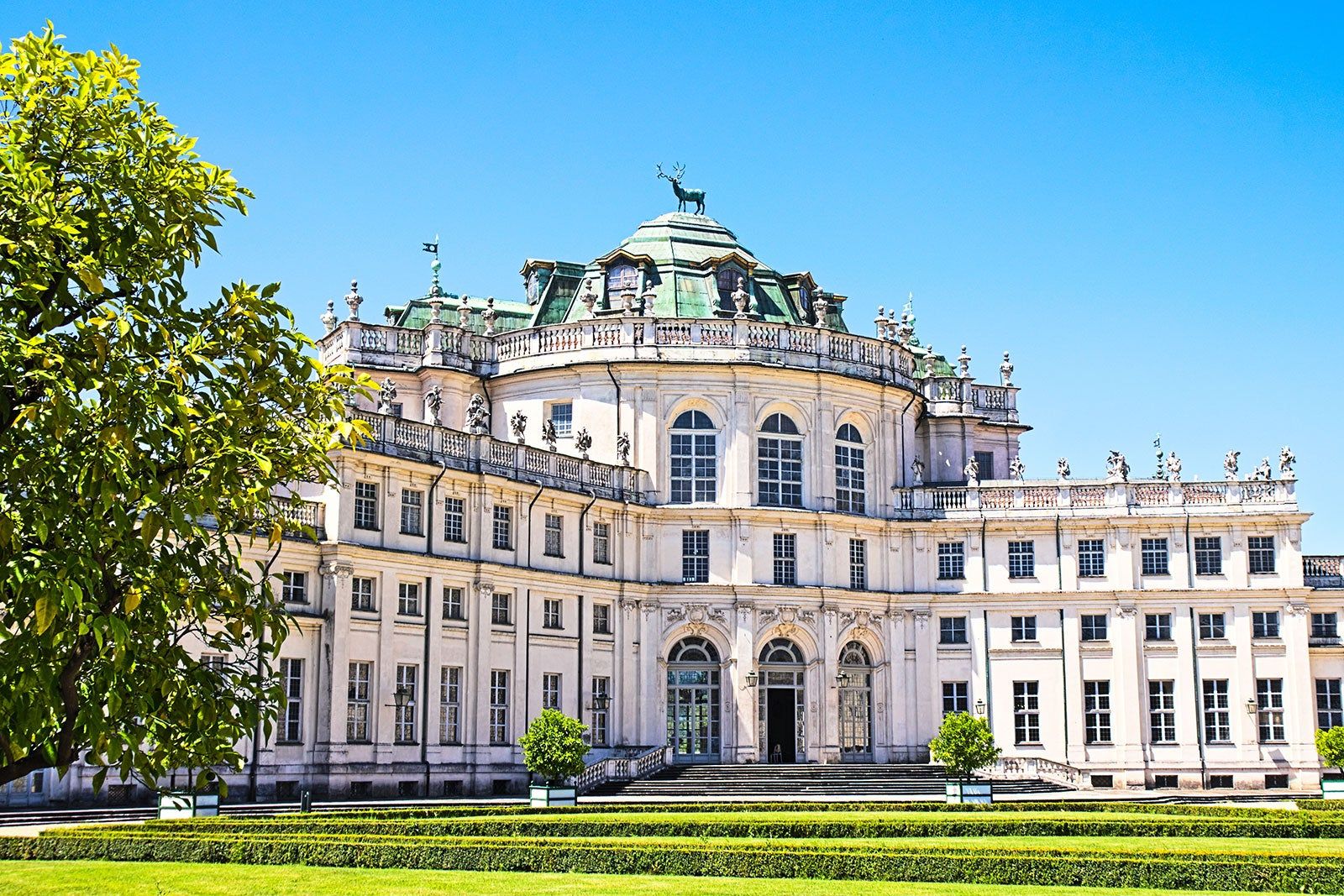 Outside of an ornate white building.