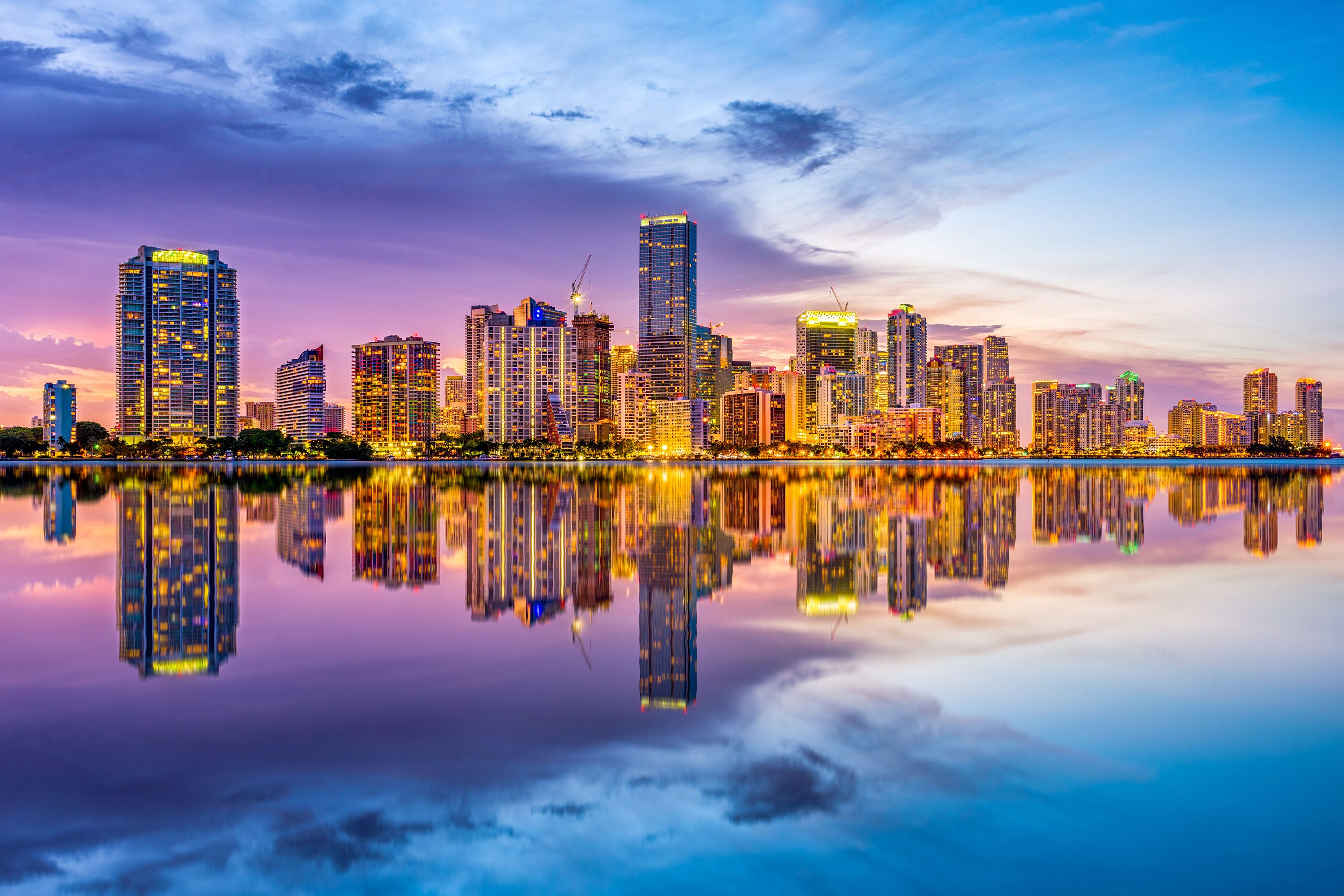 A view of the Miami skyline from the water.