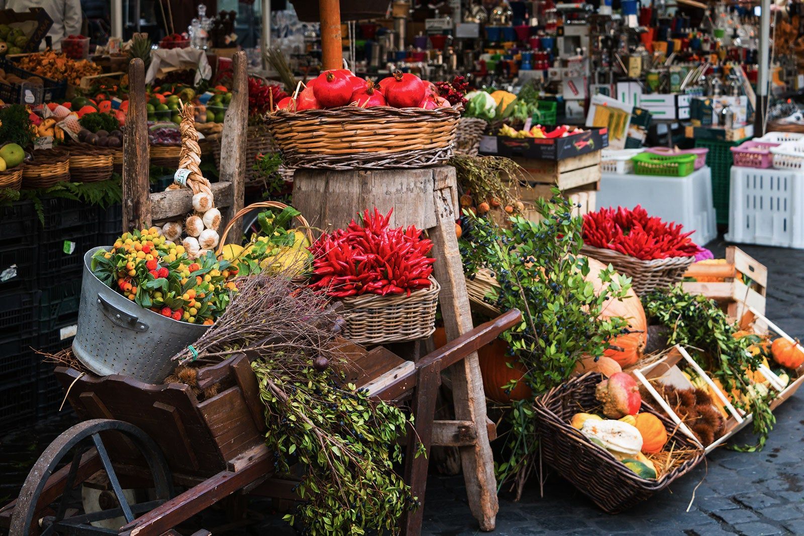 Selection of vegetables at an outdoor market.