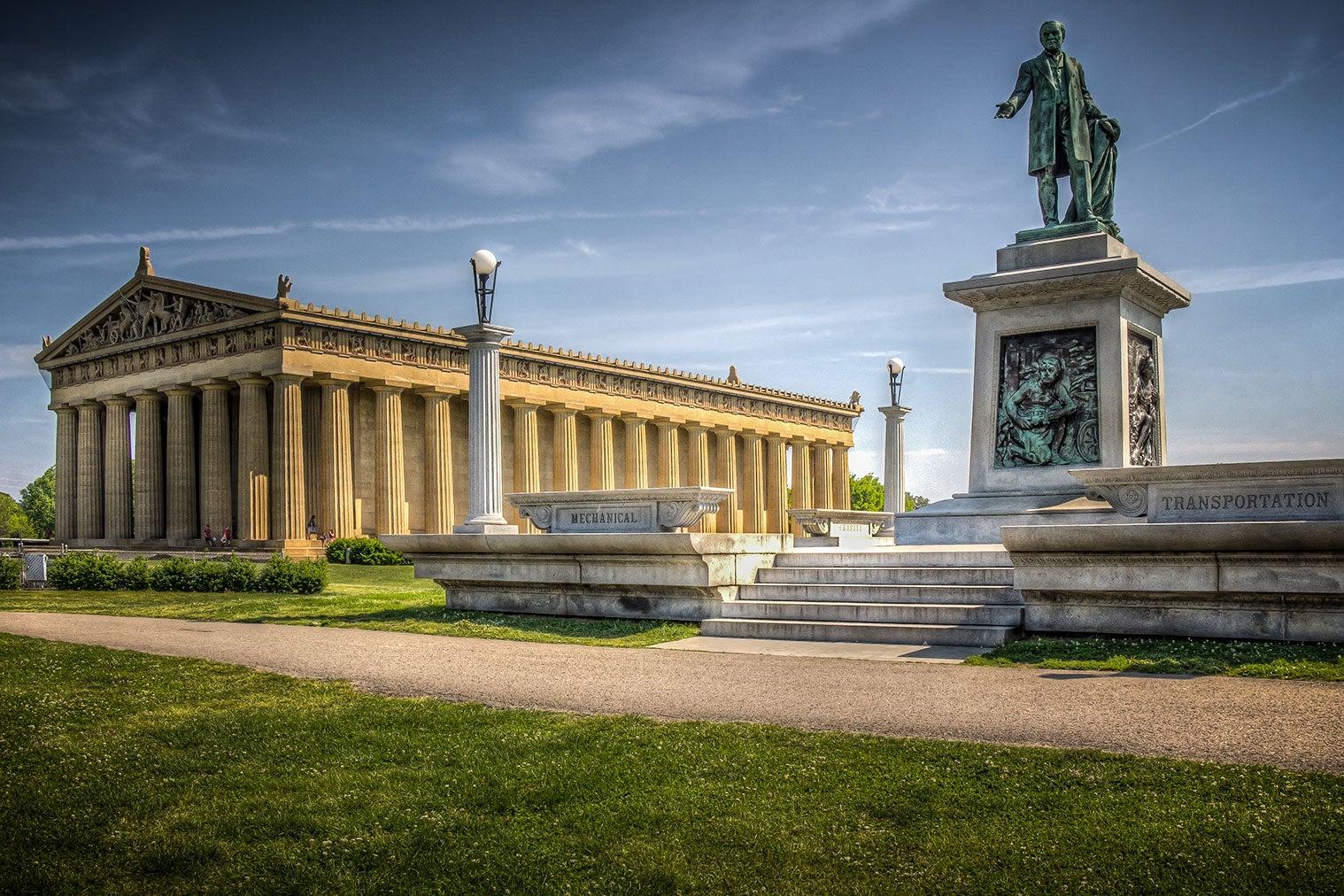 The Parthenon in Nashville, Tennessee is a full scale replica of the original Parthenon in Greece.