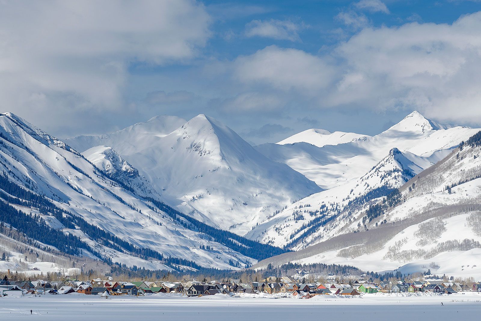 A view of mountains above a city.