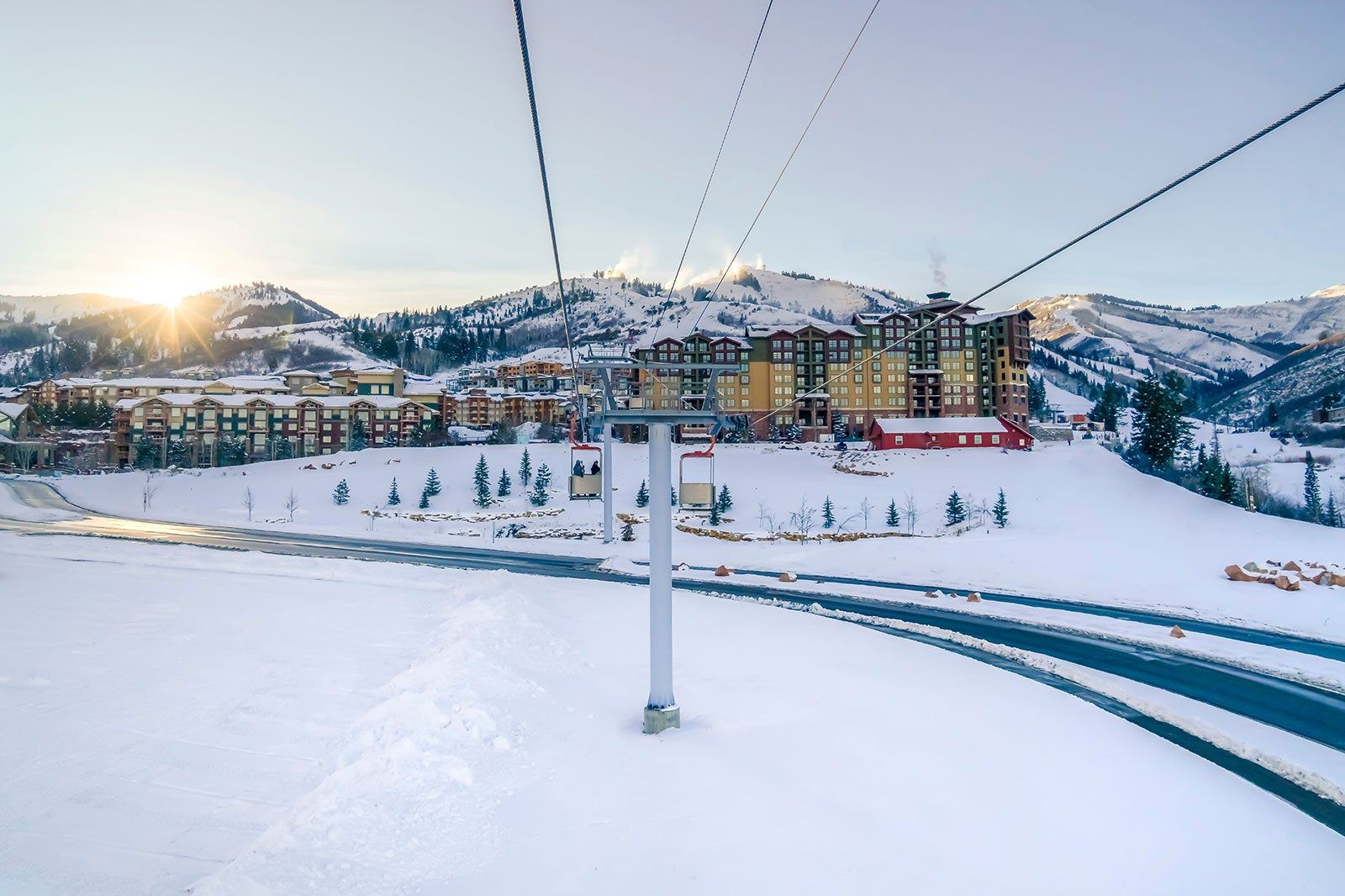 Ski resort view from a chairlift in Salt Lake City area.