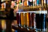 A craft beer flight at a bar.