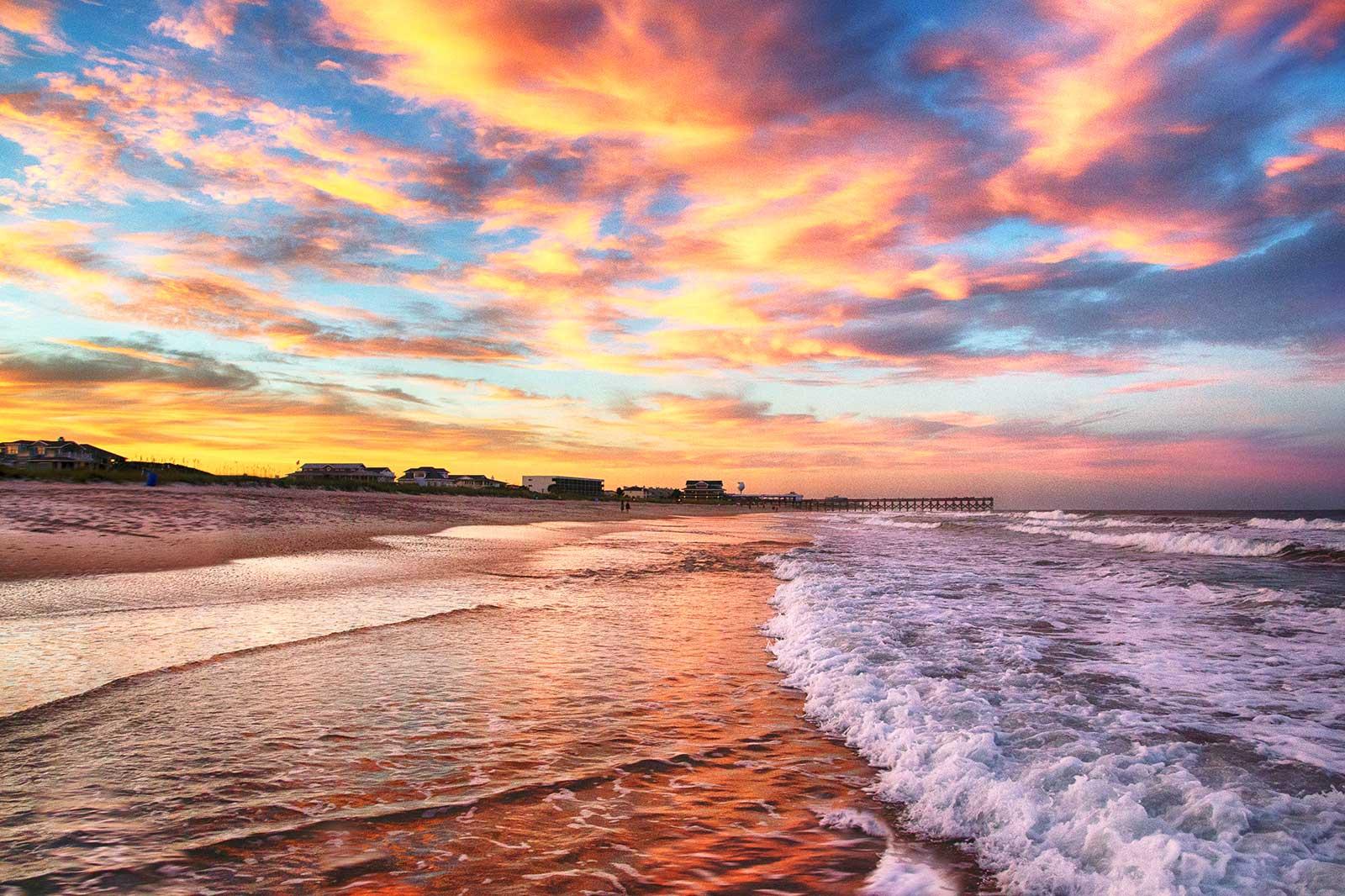 Beach, water, sunset.