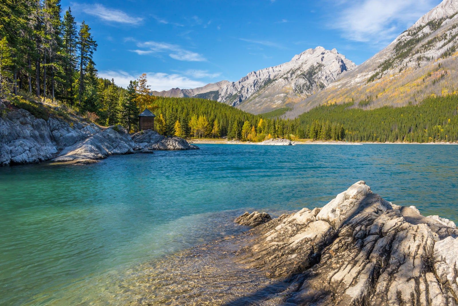 Blue river and mountains. 