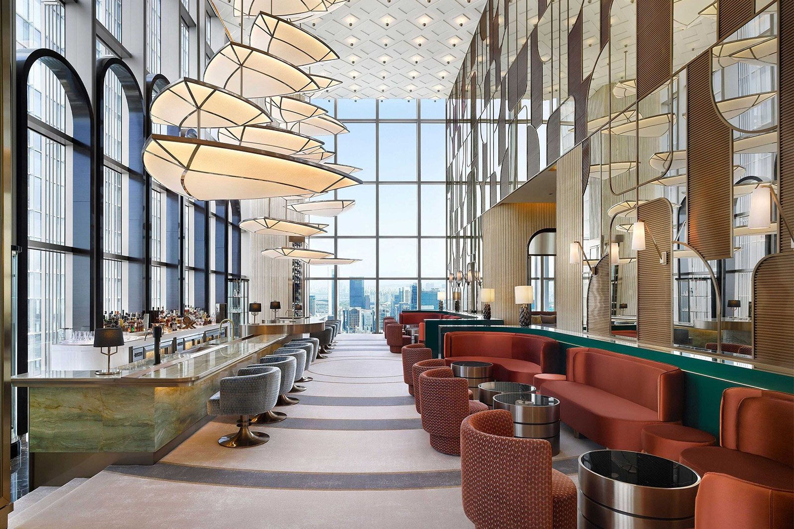 An indoor seating restaurant area of a hotel.