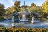 Fountain with sculptures outside a Savannah museum.