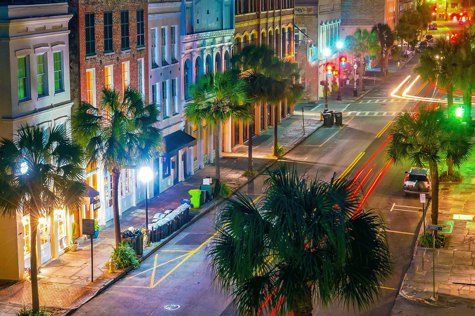 Bright street in downtown area.