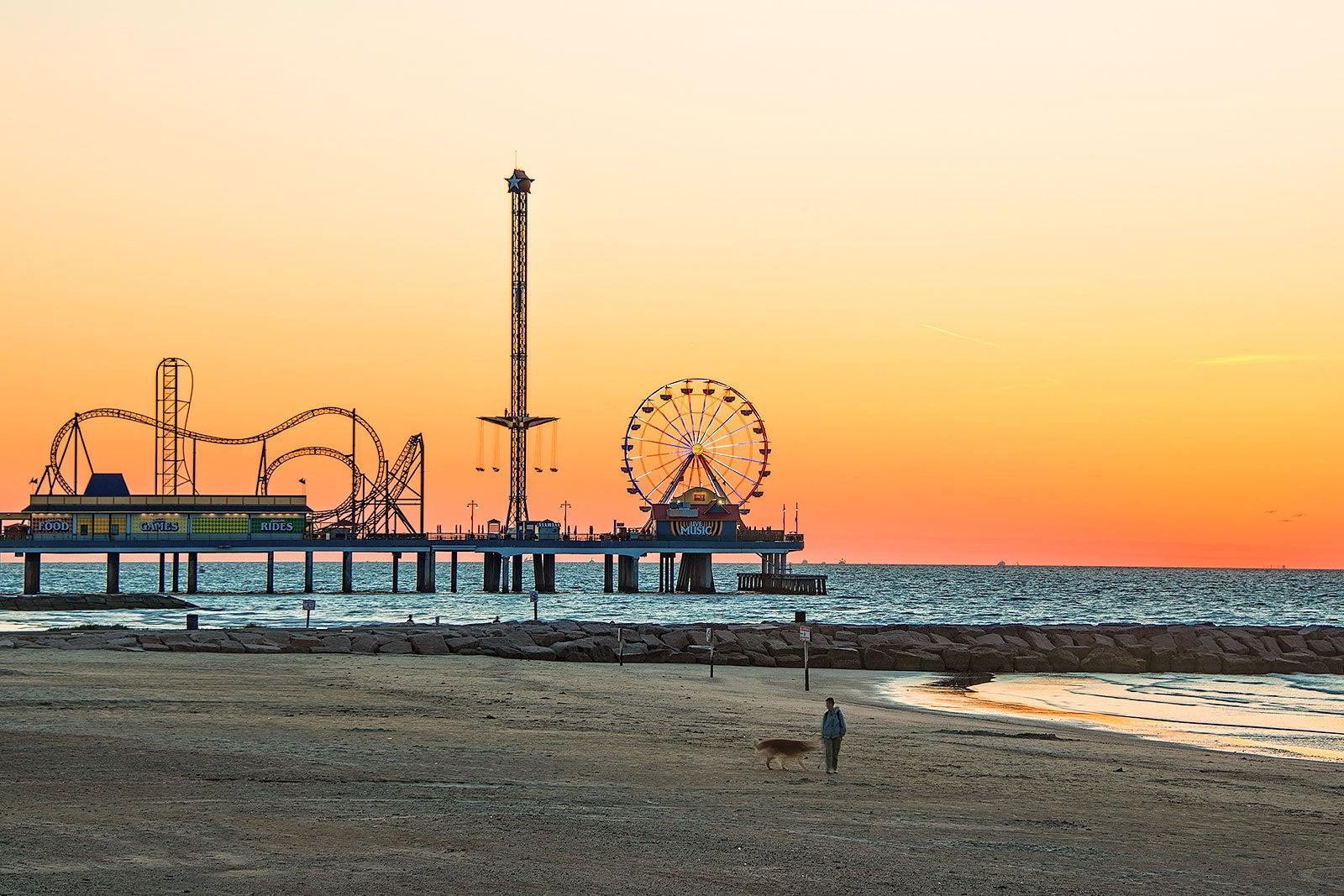 A view of a carnival pier and beach near Huston.