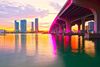 The MacArthur Causeway with a colourful sunset.
