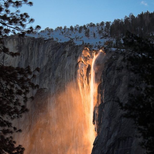 The firefall in Yosemite, where a waterfall looks like it's on fire