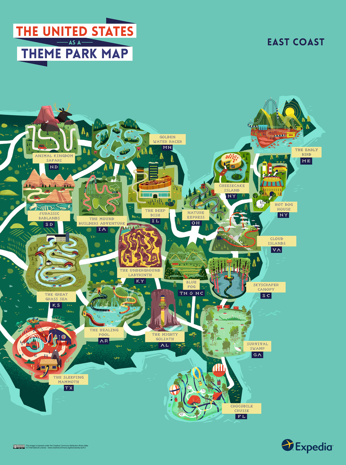 A theme park map of the United States | Expedia Magazine