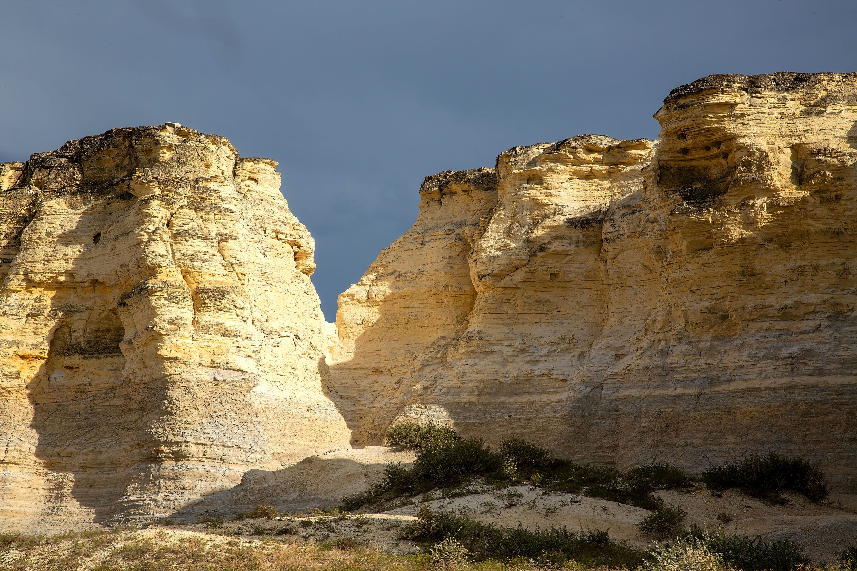 A group of tall chalk formations.