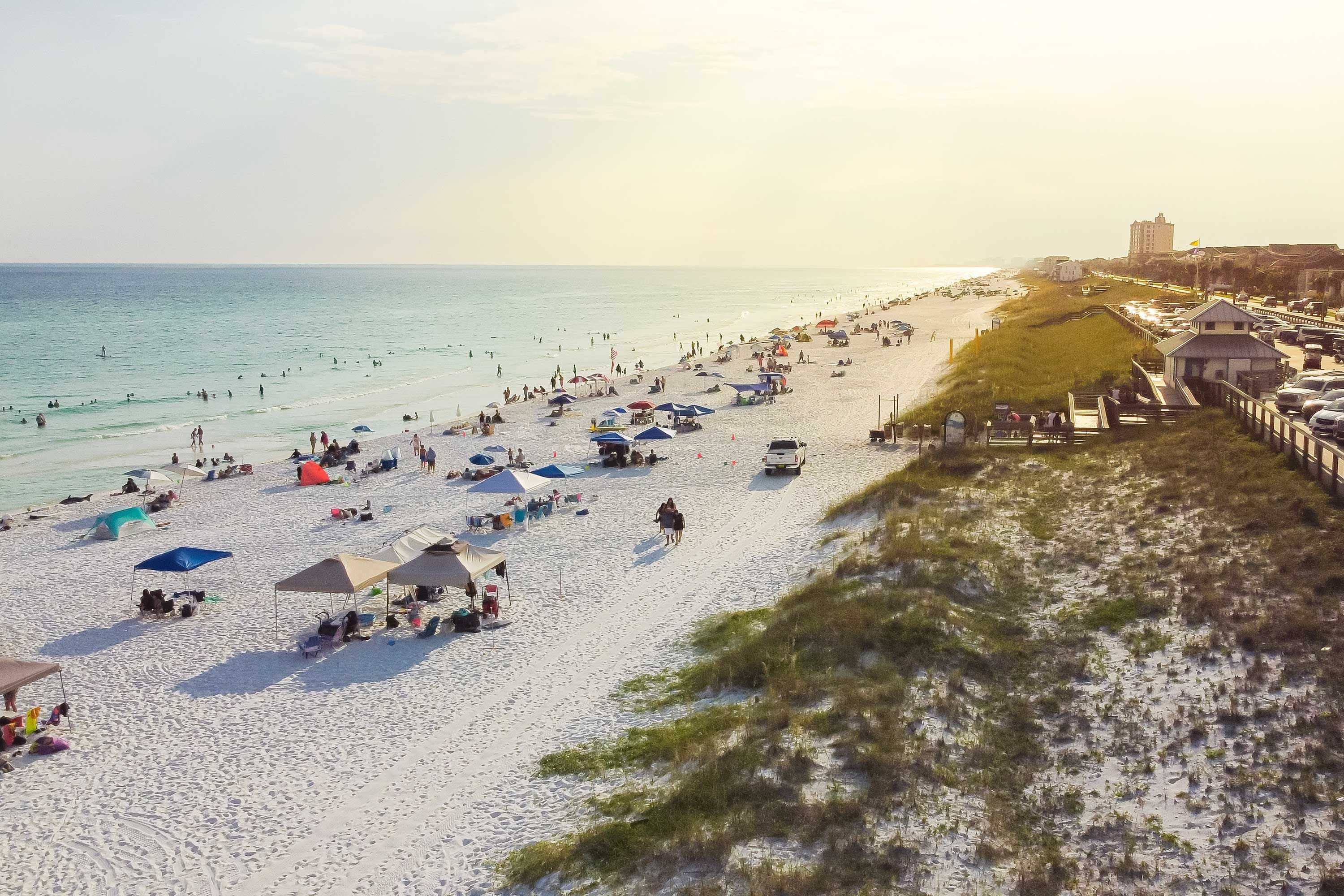A white sand beach along the coast. 