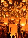 Giant paper lanterns float into the sky at Loy Krathong, Thailand