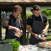 Antoni Porowski leads a schnitzel-making session with James Marsden. Photo: National Geographic/Rebecca Eishow