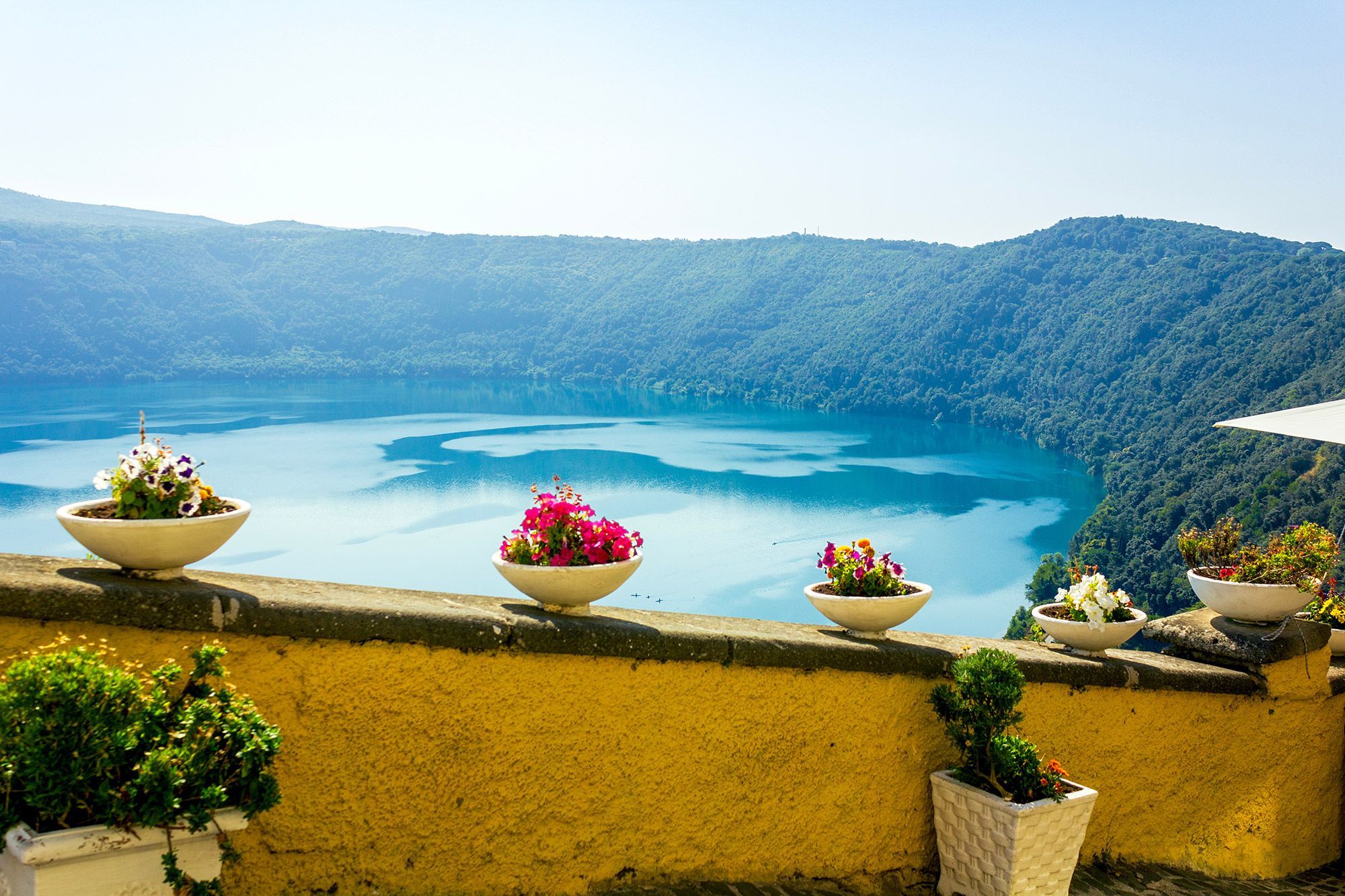 Aerial view of old archaeological ruins in Ostia Antica, Italy.