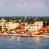 Colorful buildings on the beachfront in Cozumel, Mexico