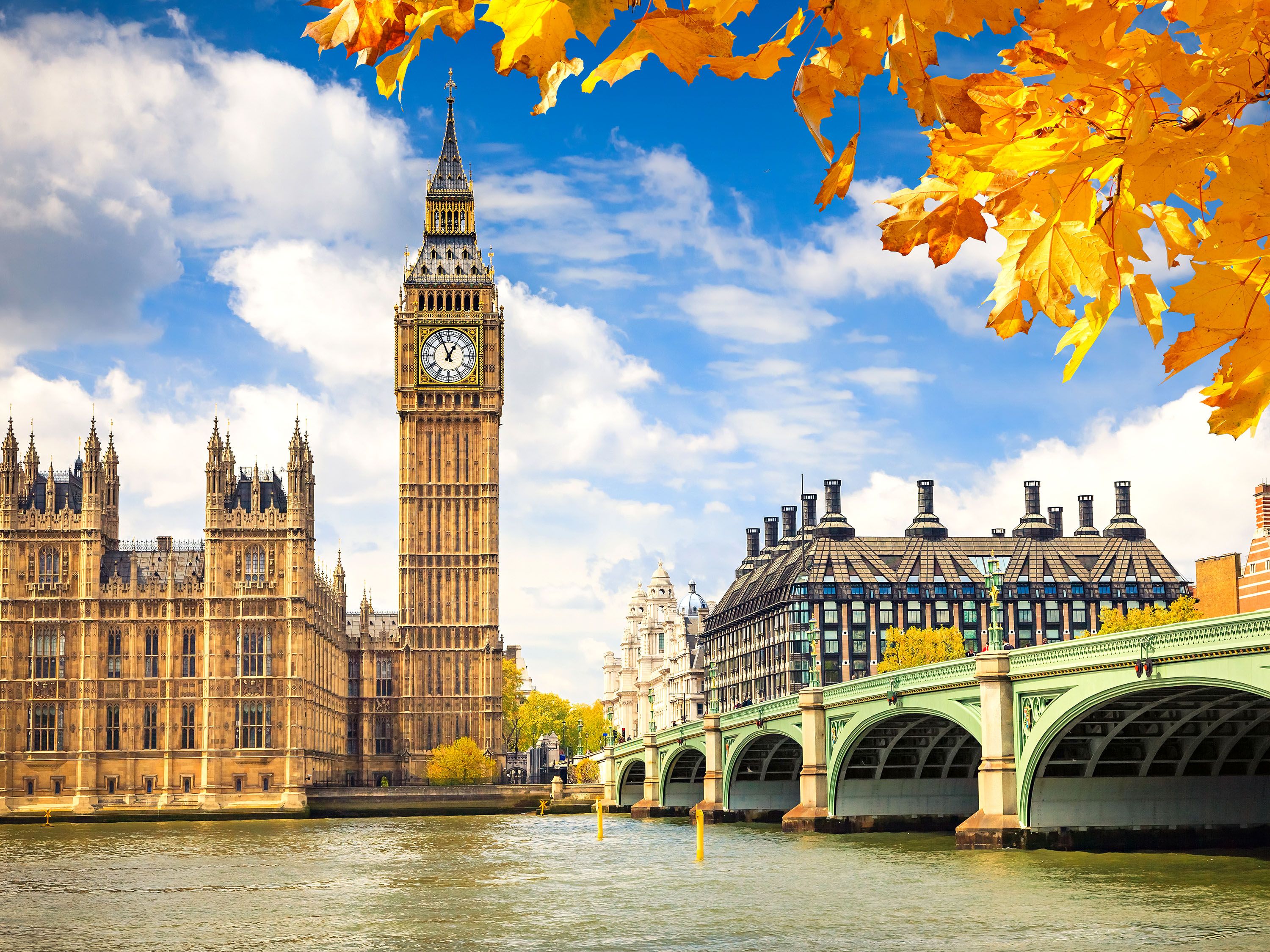 View from the river of bridge and Big Ben.