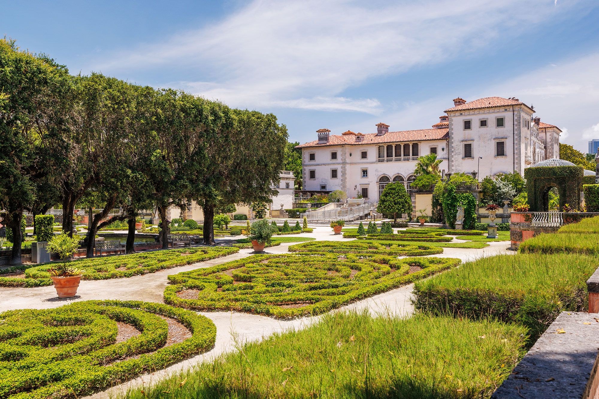 The gardens and architecture of Vizcaya Villa in Miami.