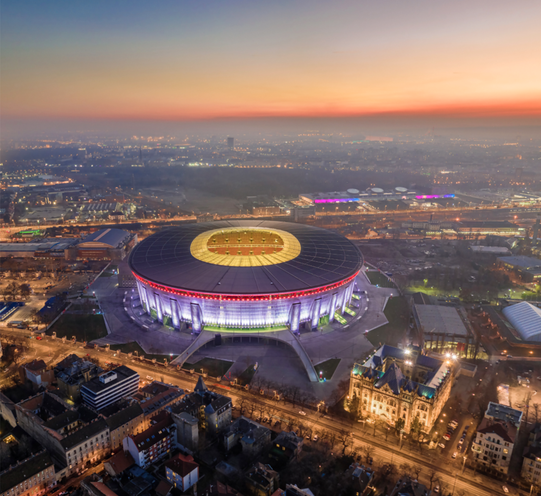 Puskás Aréna under the Budapest night sky