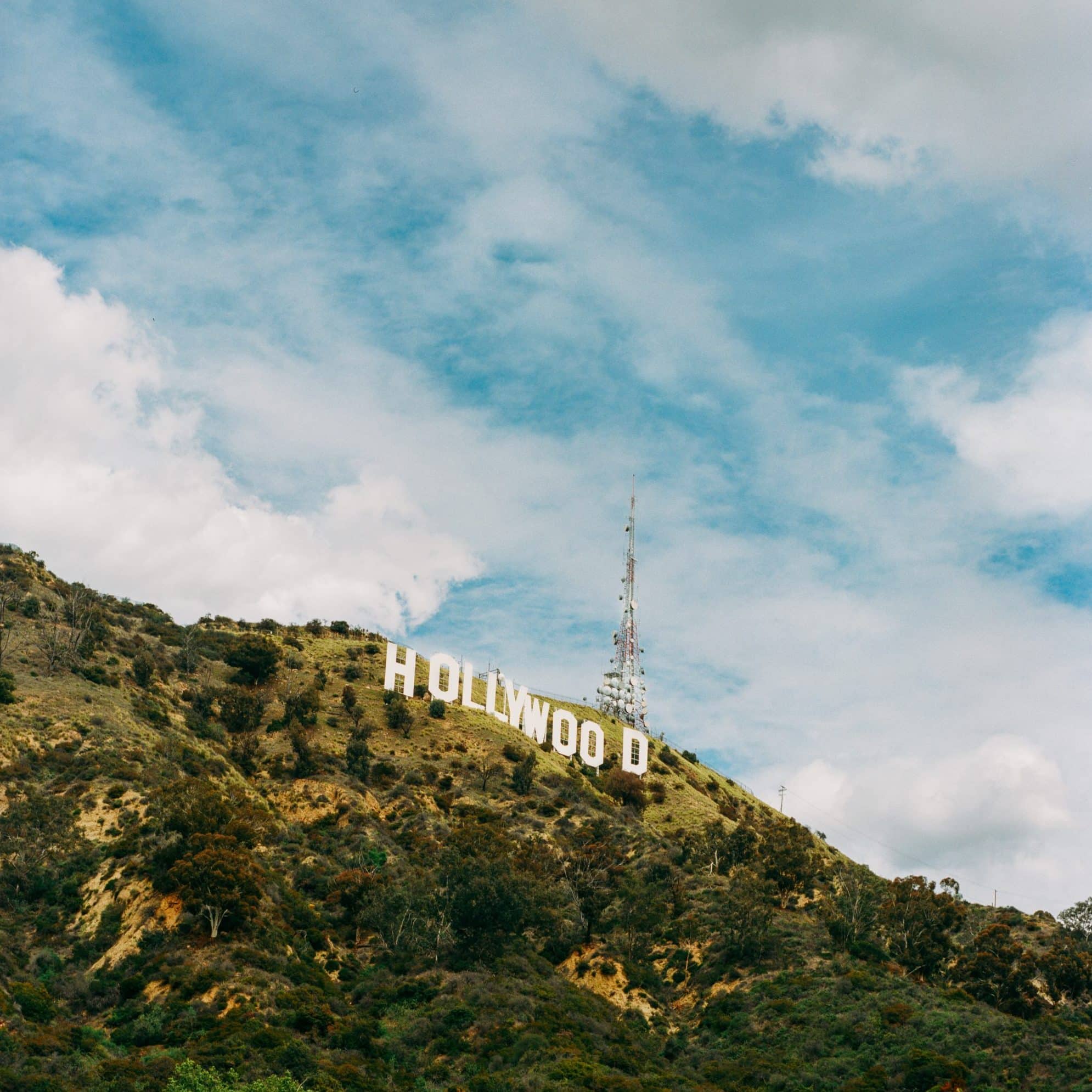 The Hollywood sign seen from below in Los Angeles, California