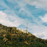 The Hollywood sign seen from below in Los Angeles, California