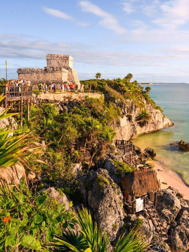 The ancient ruins of El Castillo on the coastline in Tulum, Quintana Roo, Mexico