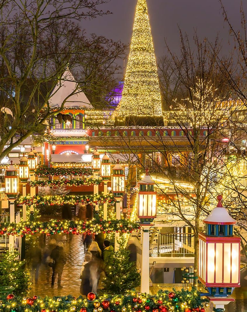 Christmas lights and decorations at Tivoli Gardens in Copenhagen, Denmark