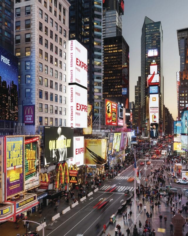 The bright lights of Times Square in New York City