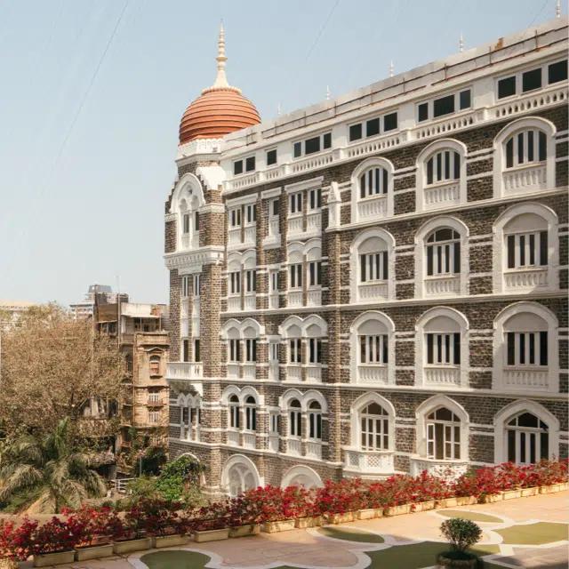 The storied Taj Mahal Palace hotel with its red-tiled dome in Mumbai, India