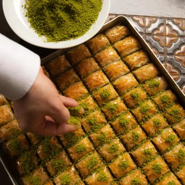 For a sweet bite, sample a slice of flaky, nutty baklava