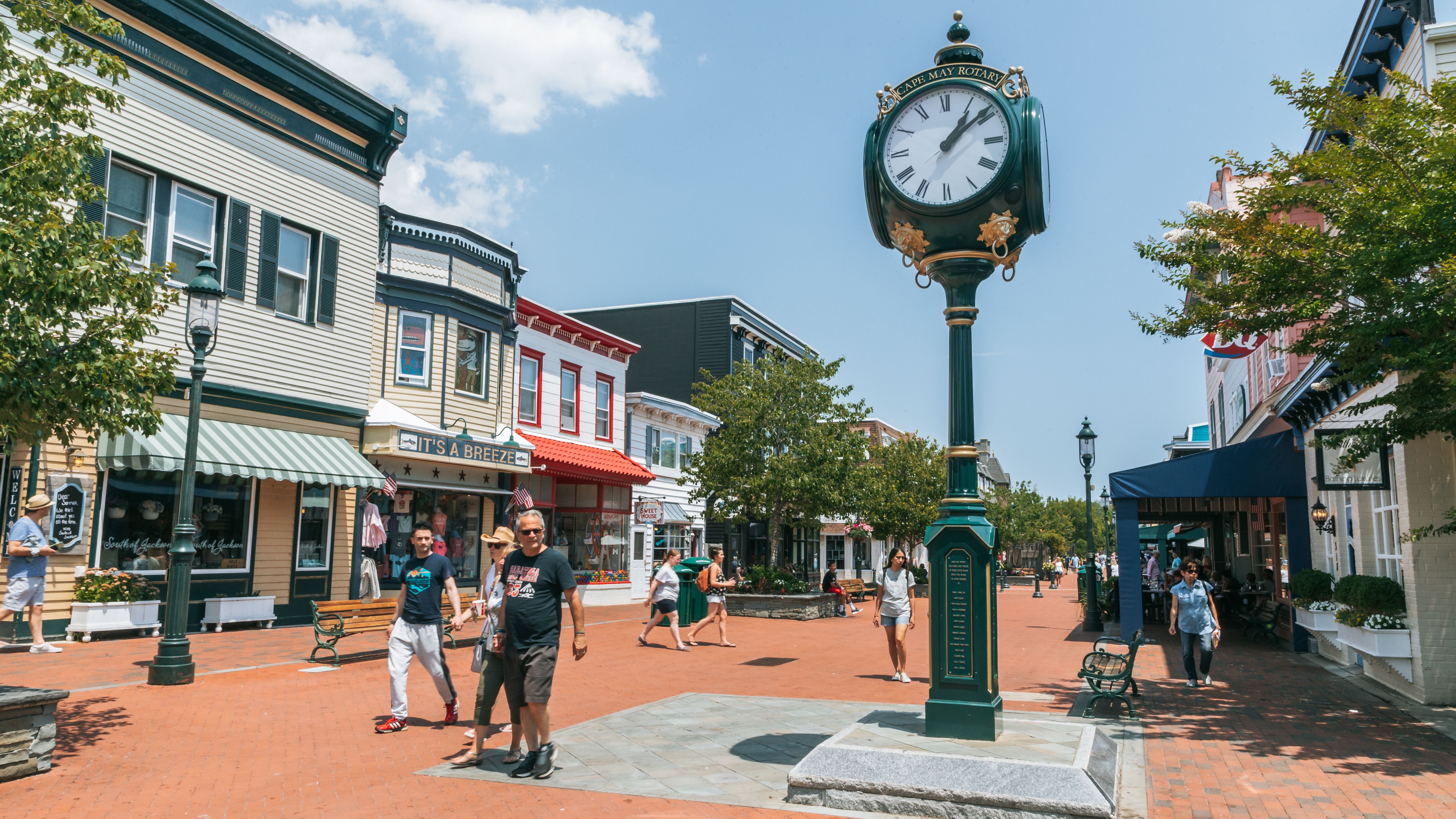 People walking on Washington Street Mall in Cape May Historic District