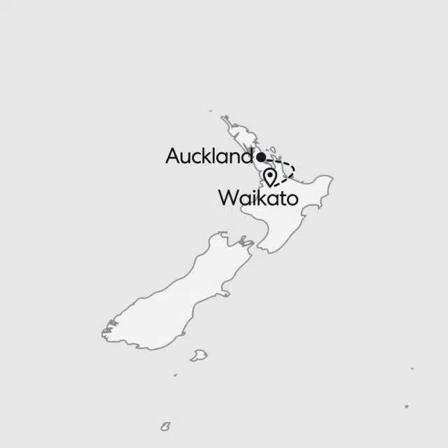 A map showing Waikato and Auckland in New Zealand
