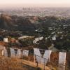 The view from behind the Hollywood sign overlooking the city of Los Angeles, California