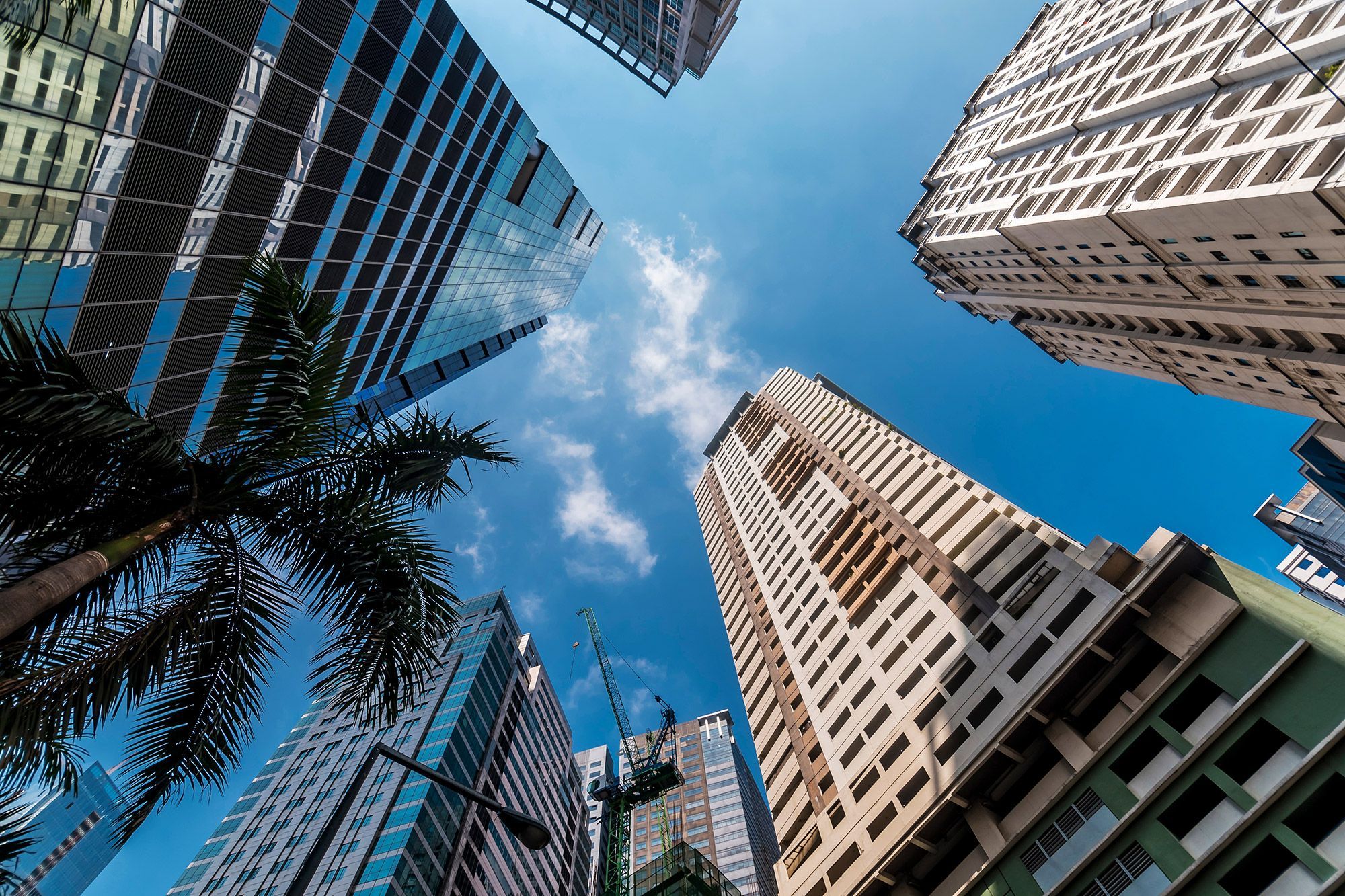 Ant’s eye view of the skyscraper buildings in Bonifacio Global City, Manila.