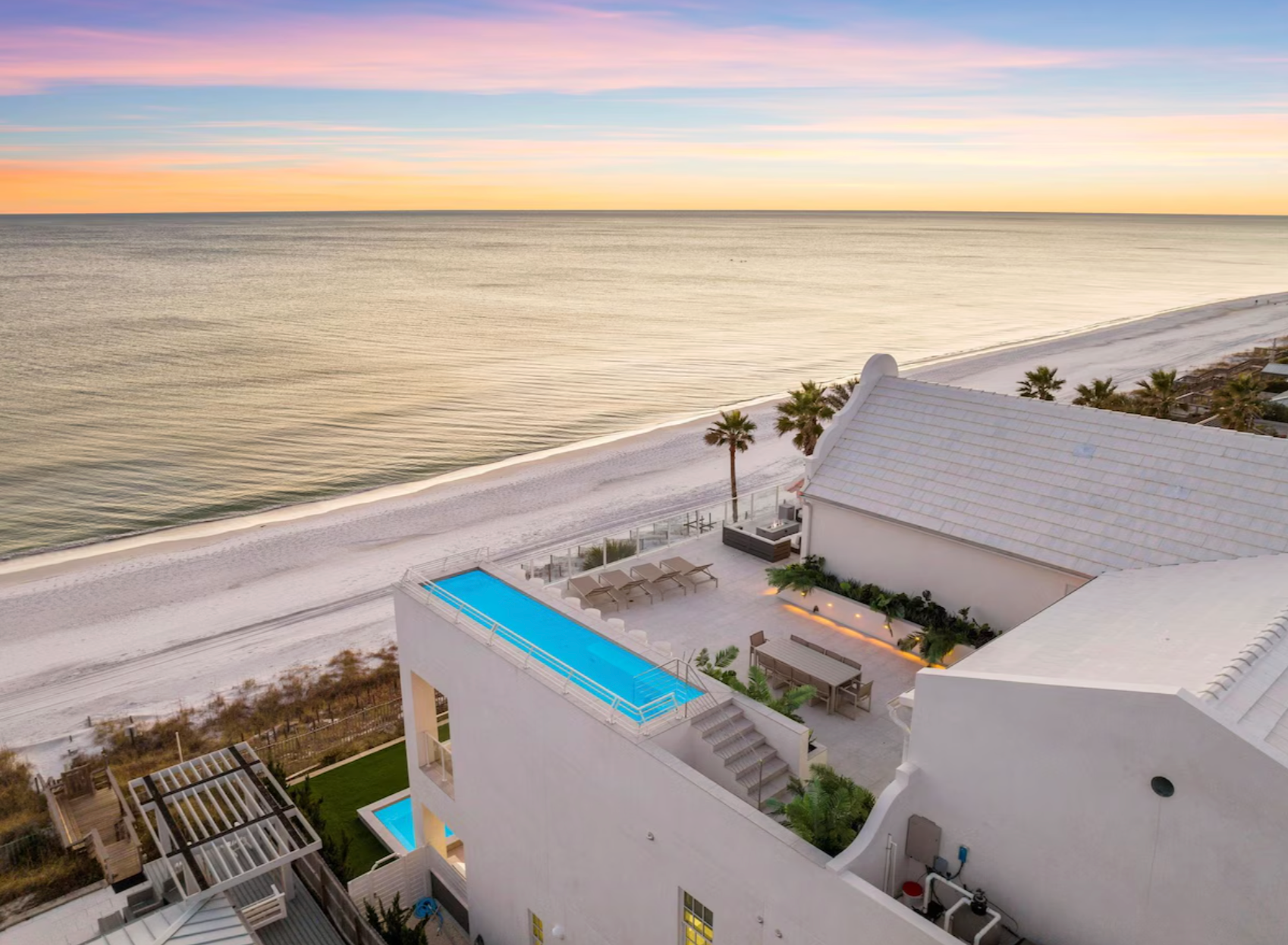 The upstairs patio of a beachside Vrbo in Seagrove Beach, Florida