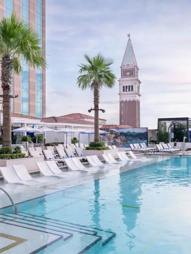 The outdoor pool of The Palazzo at The Venetian hotel in Las Vegas, Nevada