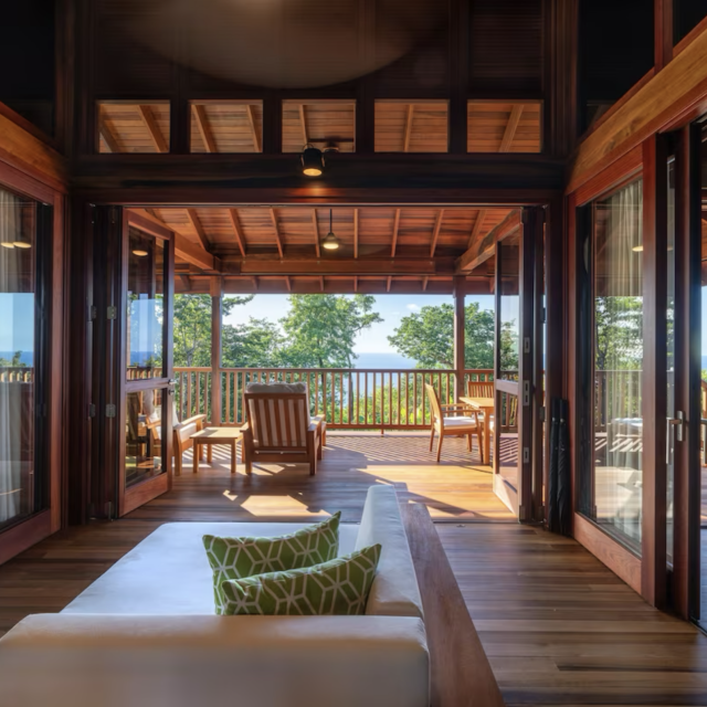 The elegant surroundings and treetop views at Secret Bay hotel, Dominica