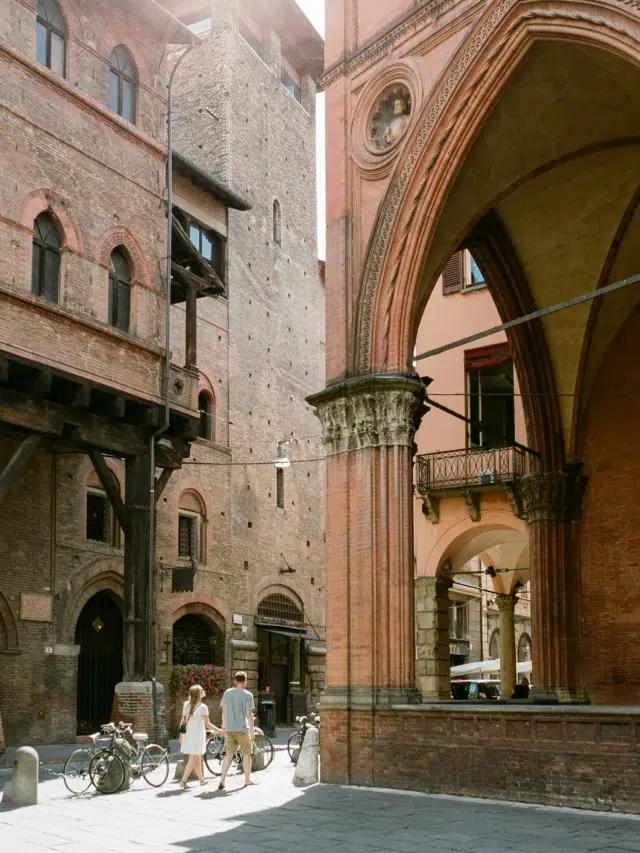 The famous porticos shelter visitors from the sun (and sometimes rain) in Bologna