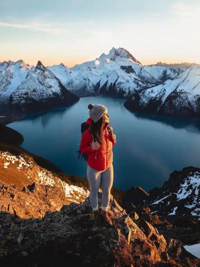 Liguori hiking Panorama Ridge, Whistler, with mountains and lake in the background