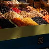 Nuts and dried fruit at Zelyony Bazaar, in Almaty, southern Kazakhstan