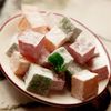 A plate of yellow, green and red cubes of Turkish delight at Hacı Bekir, Istanbul
